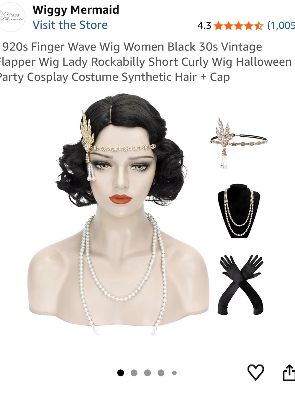 Flapper costume accessories -black wig, jewelry, headband